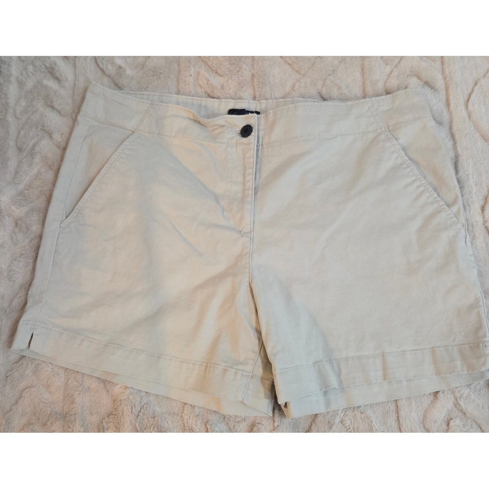 Nautica Womens Chino Shorts Khaki Beige Size 14 Stretch Cotton Flat Front Casual